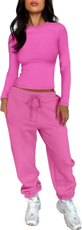 ANRABESS Womens 2 Piece Sweatsuits Long Sleeve Tight Shirt Tops Joggers Fleece Sweatpants Sets 2024 Fall Sweat Lounge Outfits