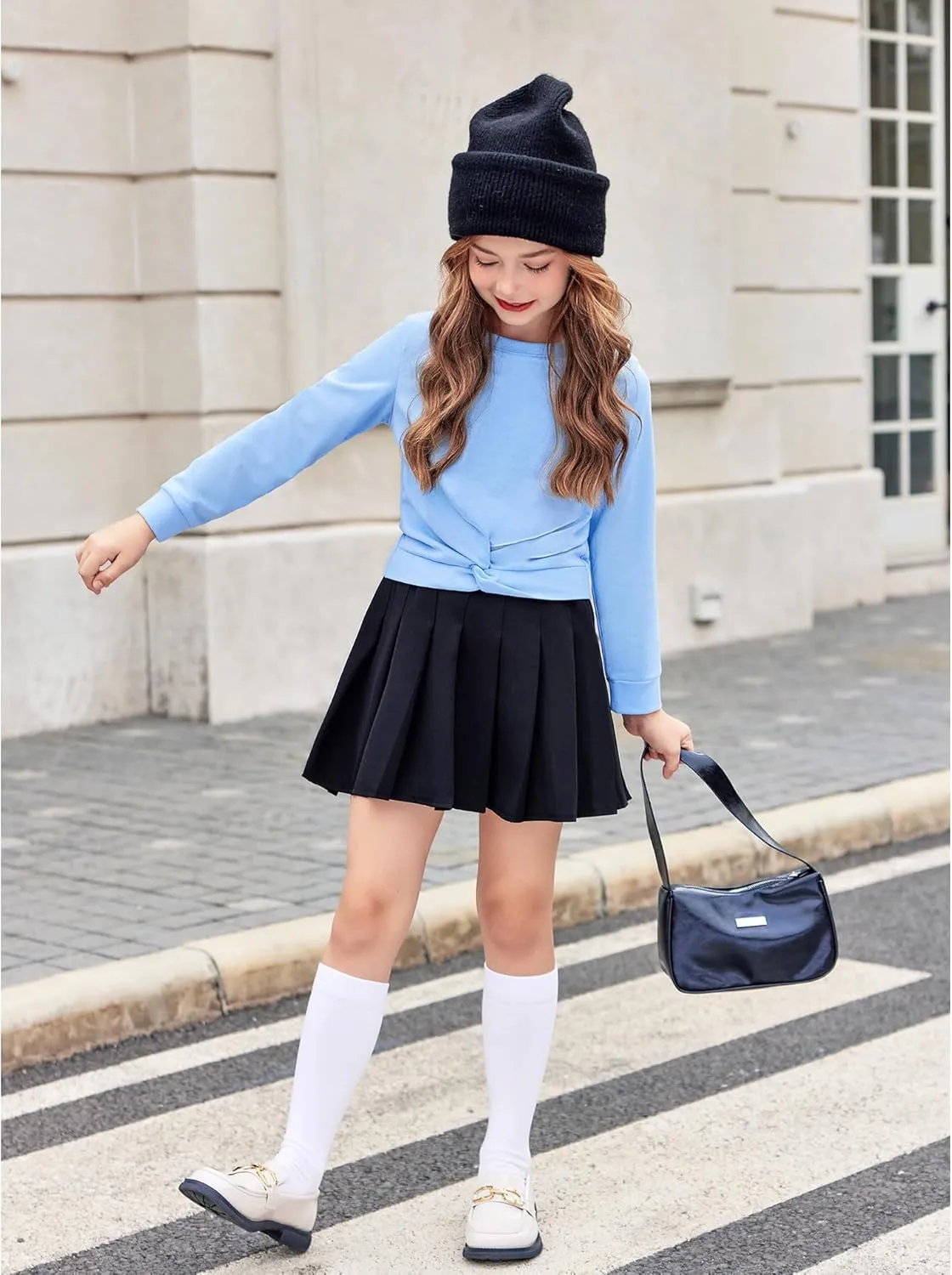 Arshiner Girls 2 Piece Outfits Fashion Twist Front Tracksuit Long Sleeve Pullover Sweatshirt Sweatpants Jogger set Sweatsuit