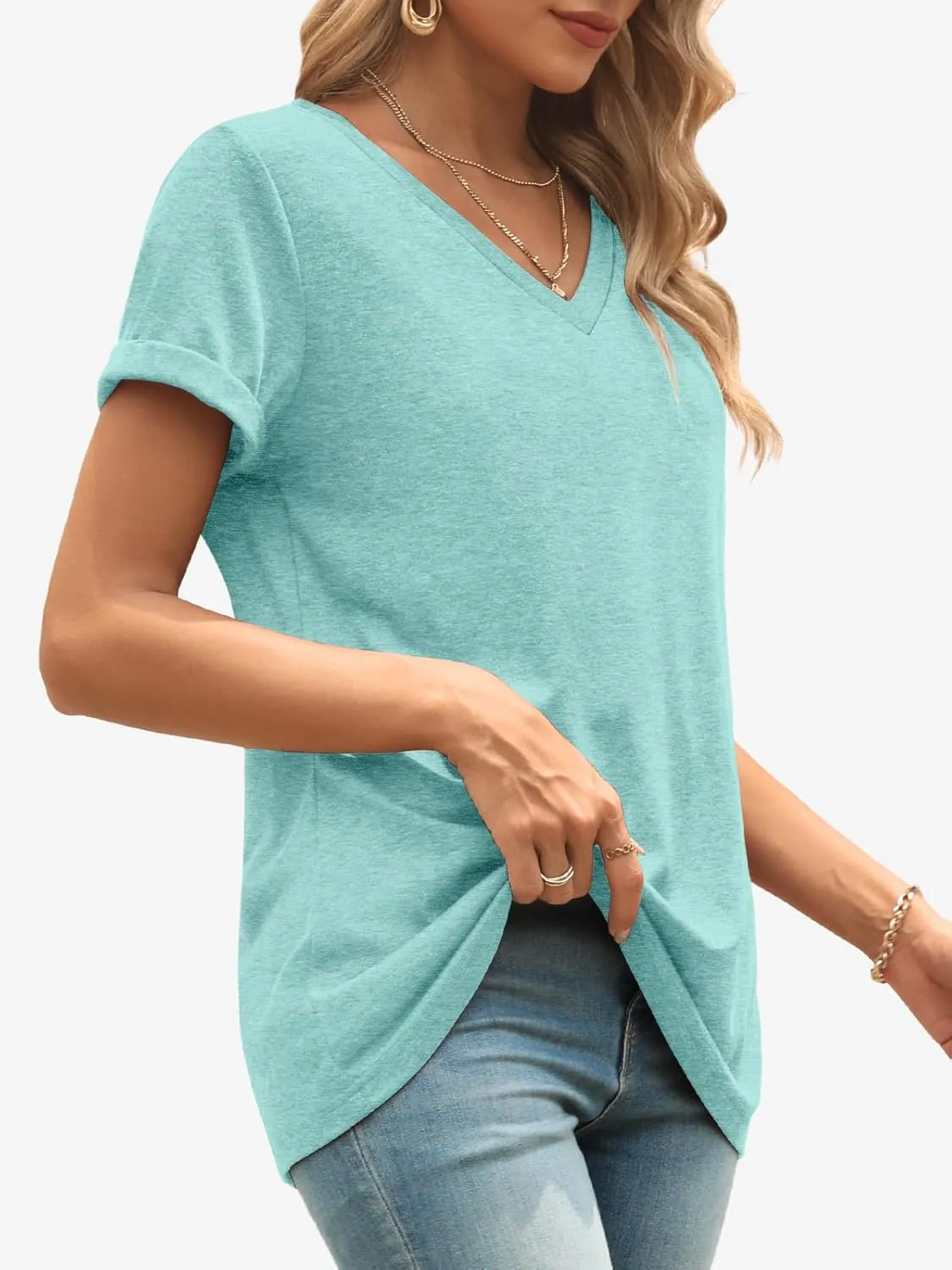 ATHMILE T Shirts Short Sleeve V Neck Tees for Women Fashion Tops Trendy Lightweight Casual Summer Outfits Clothes 2025 Beach