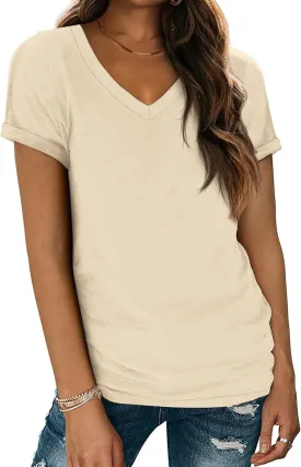 ATHMILE T Shirts Short Sleeve V Neck Tees for Women Fashion Tops Trendy Lightweight Casual Summer Outfits Clothes 2025 Beach