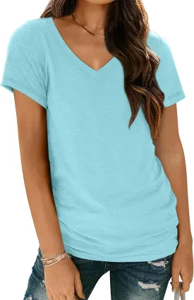 AUTOMET T-Shirts Short Sleeve V Neck Tees Tops for Women Fashion Trendy Lightweight Soft Casual Summer Outfits Clothes 2025
