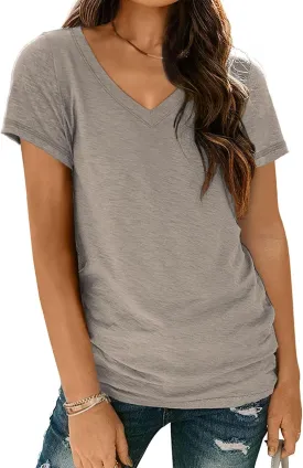 AUTOMET T-Shirts Short Sleeve V Neck Tees Tops for Women Fashion Trendy Lightweight Soft Casual Summer Outfits Clothes 2025