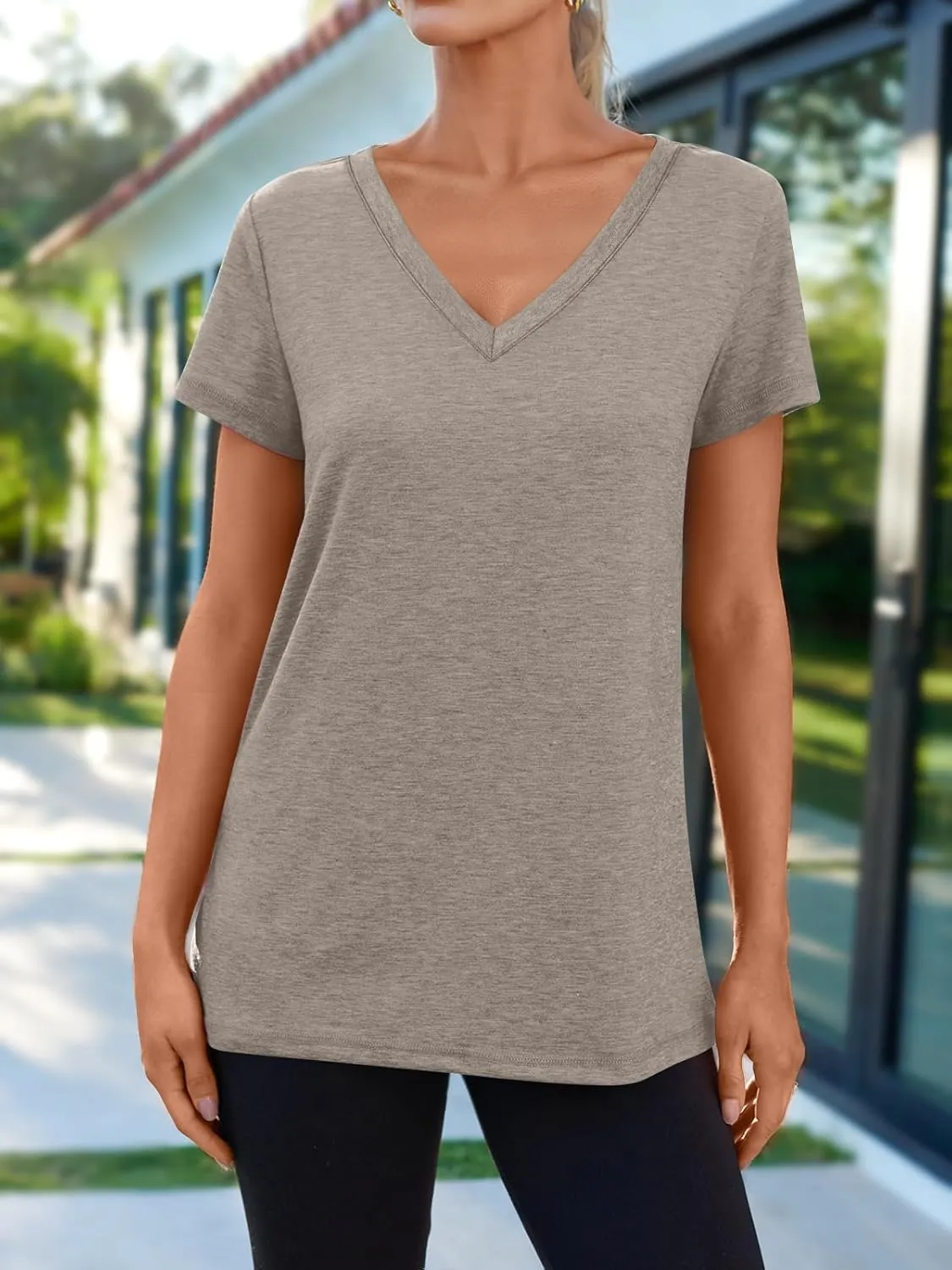 AUTOMET T-Shirts Short Sleeve V Neck Tees Tops for Women Fashion Trendy Lightweight Soft Casual Summer Outfits Clothes 2025