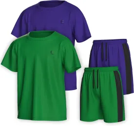 Boys Clothing Sets Tagless Loose Athletic Performance Crew Neck T-Shirt and Short Outfits Size 3-16 (4 Piece Set)