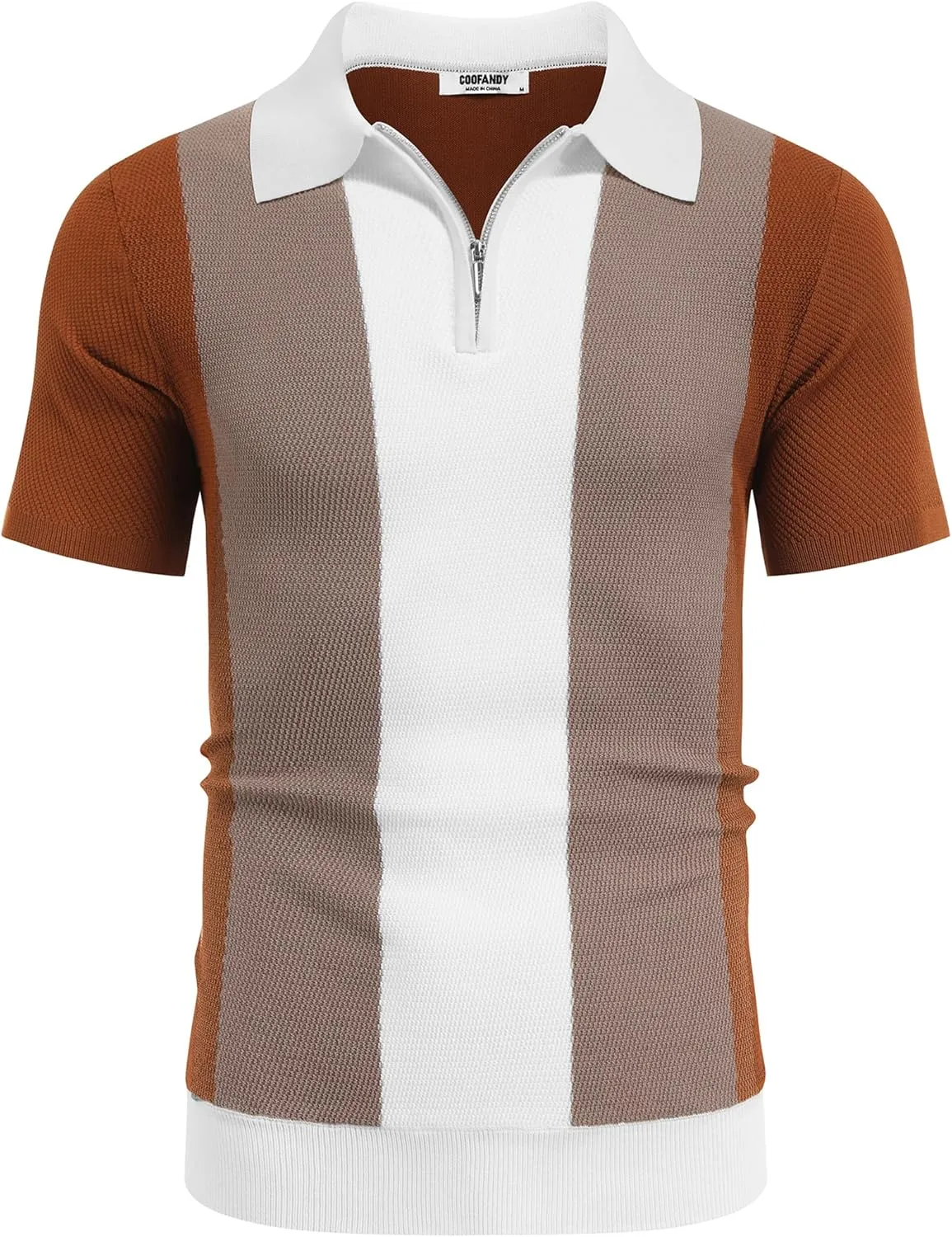 COOFANDY Mens Textured Knit Polo Shirts Zipper Polo Shirts Short Sleeve Casual Lightweight Golf Shirt
