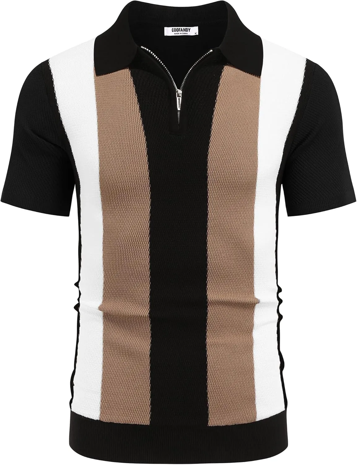 COOFANDY Mens Textured Knit Polo Shirts Zipper Polo Shirts Short Sleeve Casual Lightweight Golf Shirt