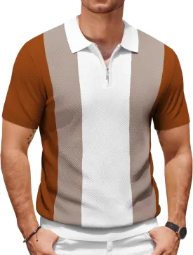 COOFANDY Mens Textured Knit Polo Shirts Zipper Polo Shirts Short Sleeve Casual Lightweight Golf Shirt