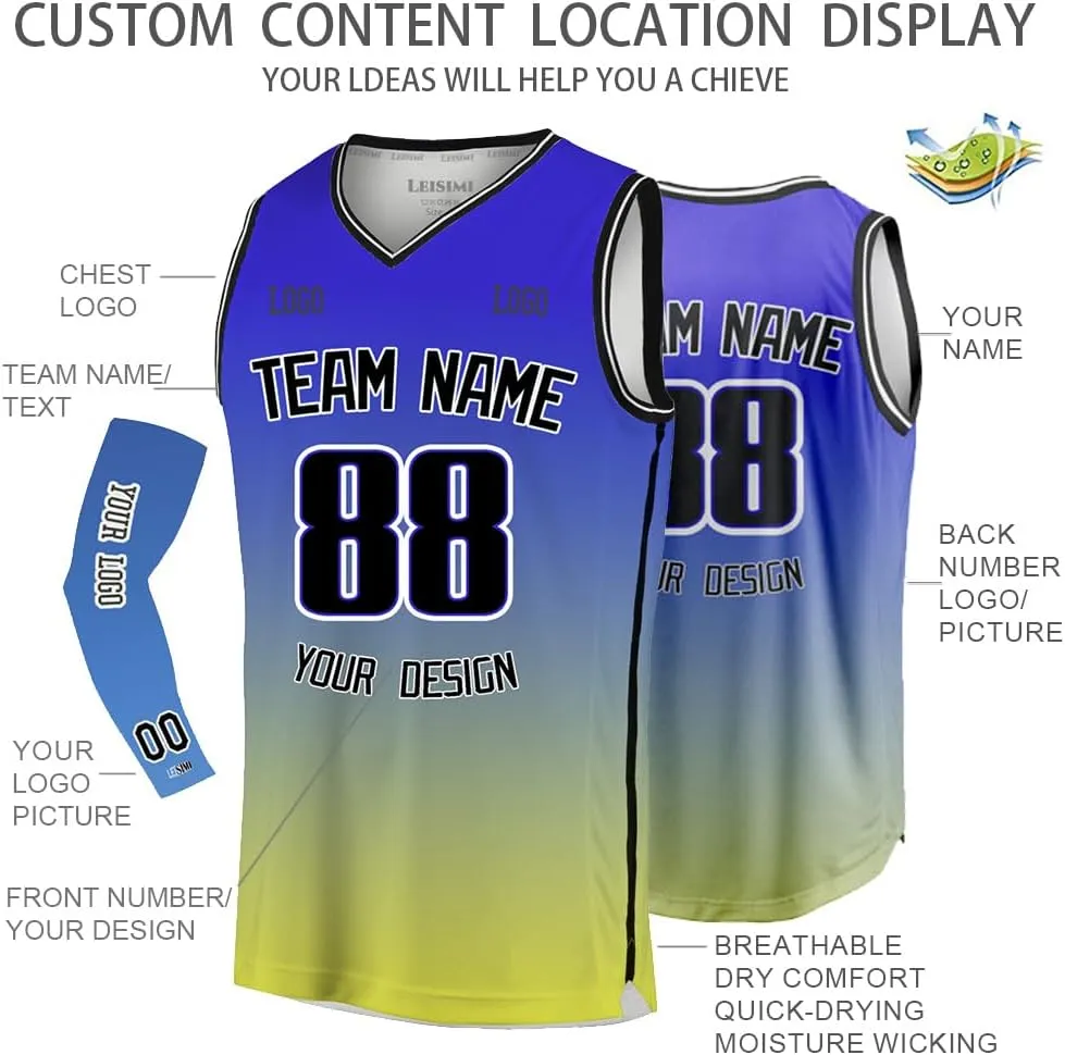Custom Gradient Basketball Jersey Design Any Team Name Logo,Personalized Sport Jerseys for Men/Women/Youth