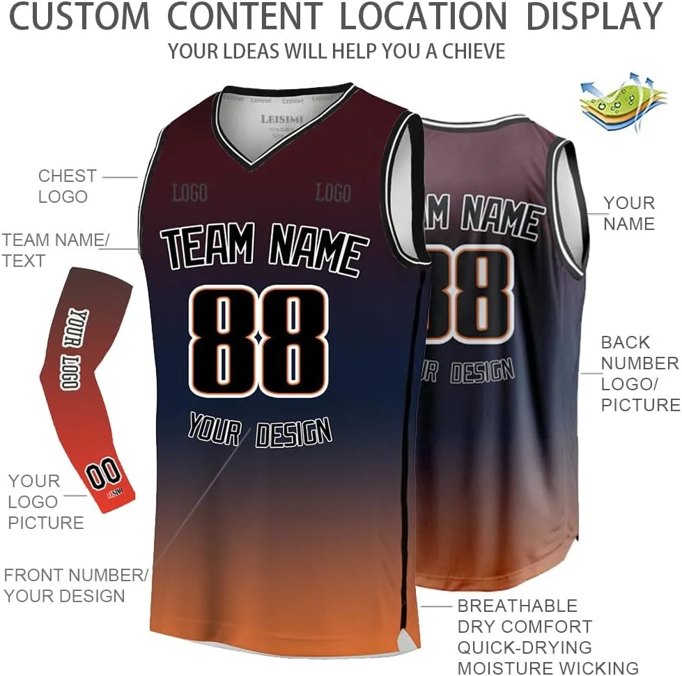 Custom Gradient Basketball Jersey Design Any Team Name Logo,Personalized Sport Jerseys for Men/Women/Youth
