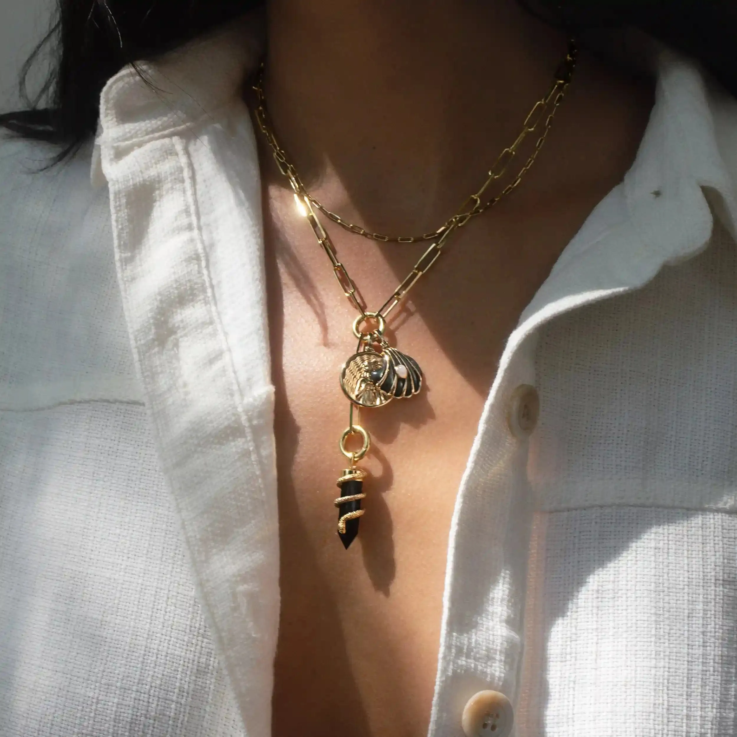 Dark Waves Lariat Charm Necklace