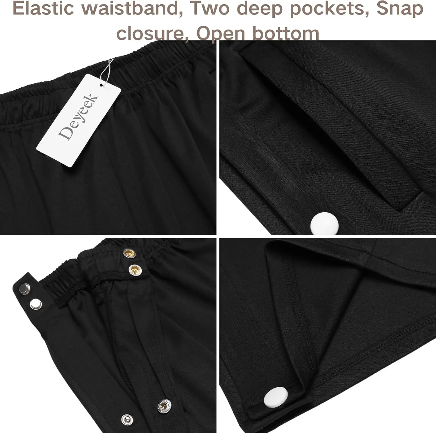 Deyeek Men's Tear Away Basketball Pants High Split Snap Button Casual Post-Surgery Sweatpants with Pockets
