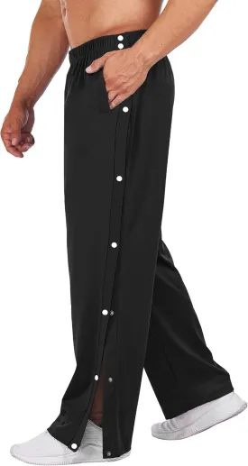 Deyeek Men's Tear Away Basketball Pants High Split Snap Button Casual Post-Surgery Sweatpants with Pockets