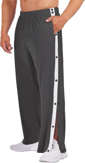 Deyeek Men's Tear Away Basketball Pants High Split Snap Button Casual Post-Surgery Sweatpants with Pockets