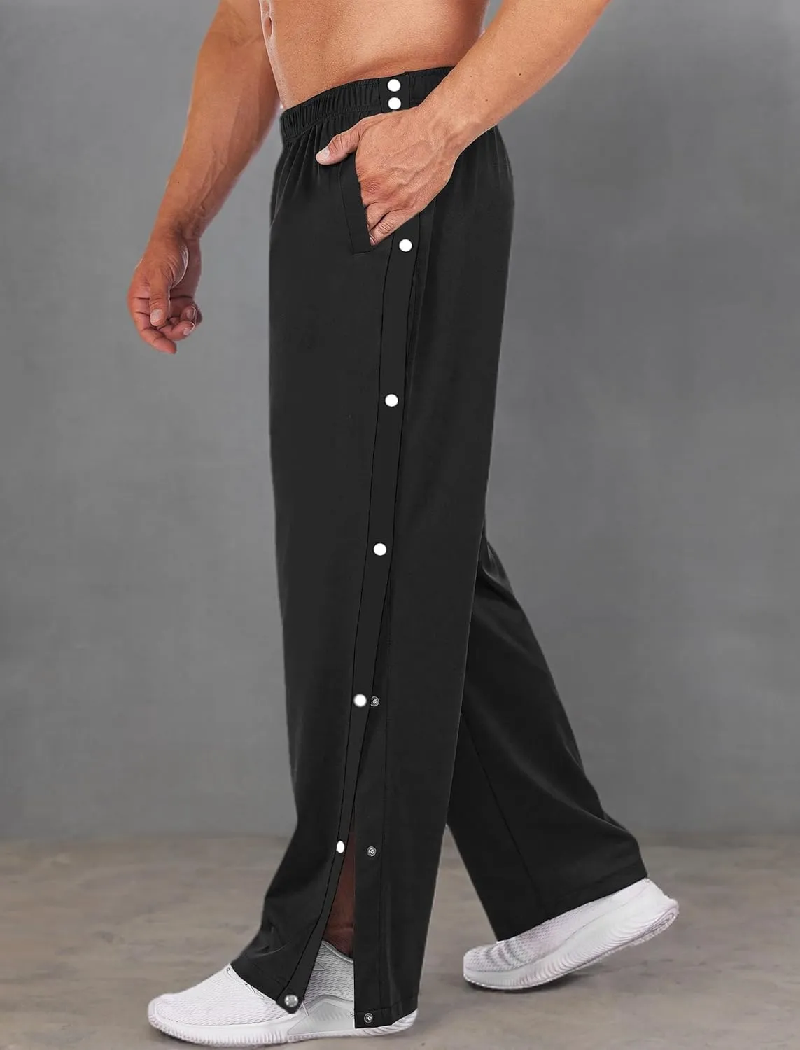 Deyeek Men's Tear Away Basketball Pants High Split Snap Button Casual Post-Surgery Sweatpants with Pockets