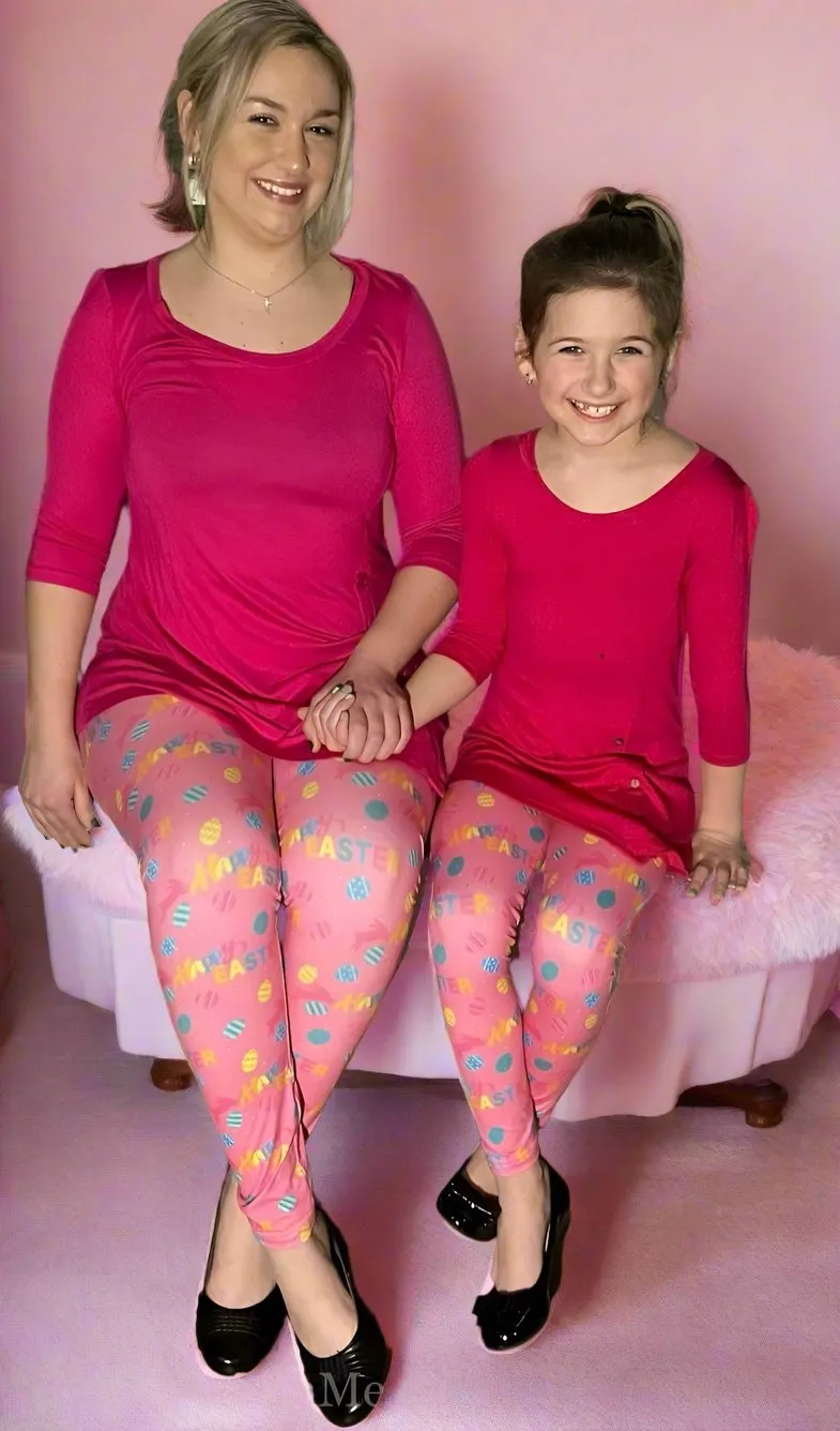 Girls Happy Easter Leggings, Kids Yoga Pants, Sizes S/L, Yoga Waist