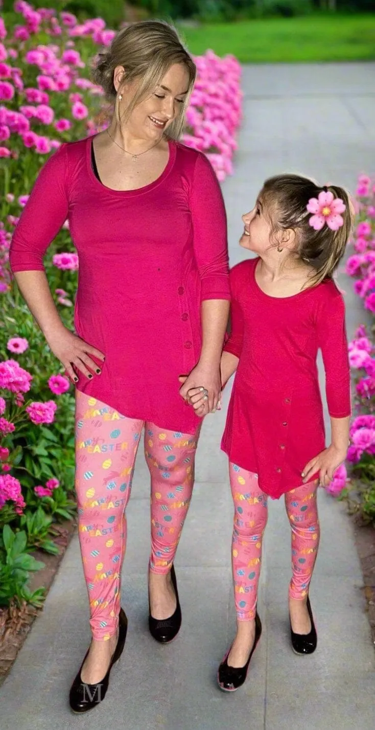 Girls Happy Easter Leggings, Kids Yoga Pants, Sizes S/L, Yoga Waist