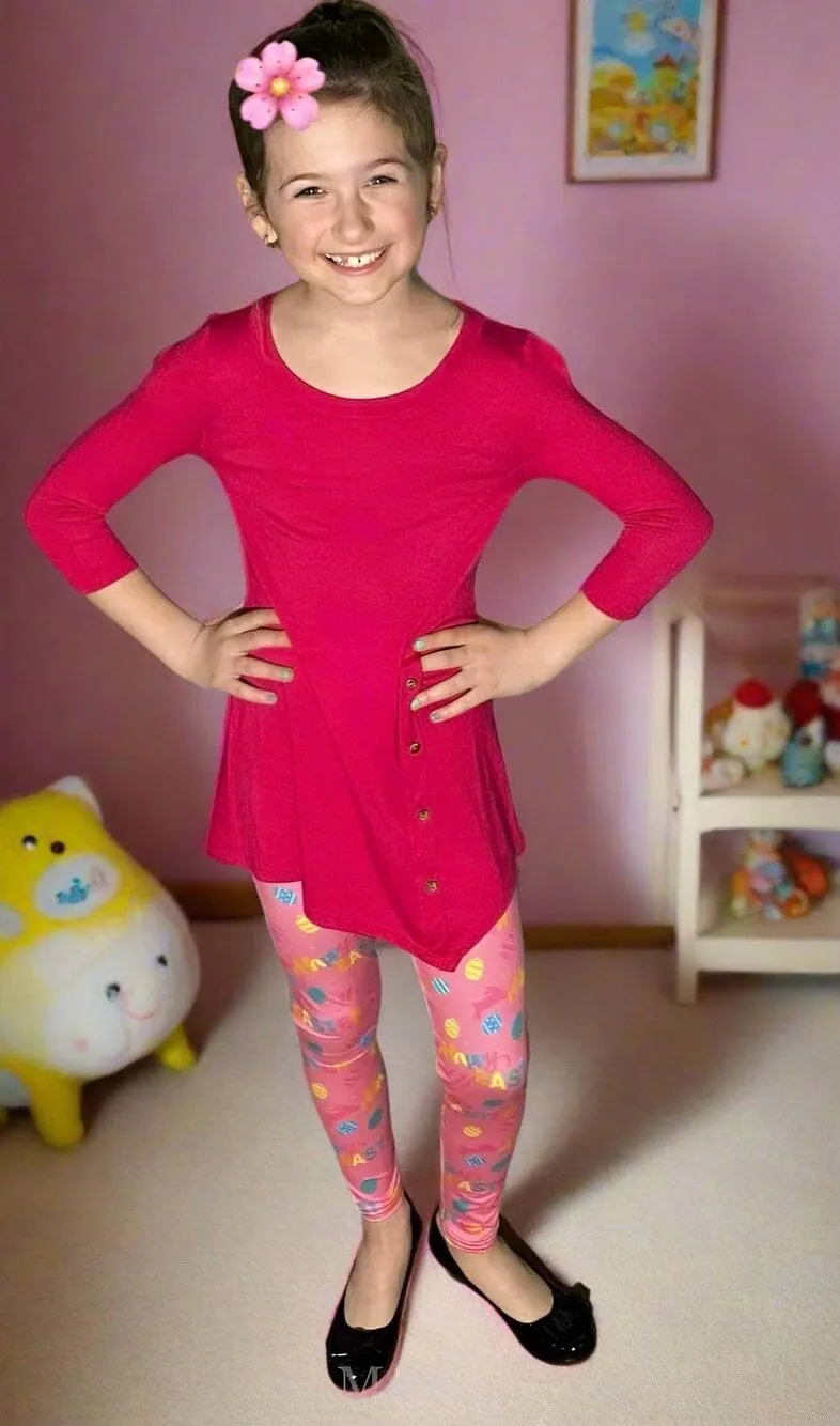 Girls Happy Easter Leggings, Kids Yoga Pants, Sizes S/L, Yoga Waist