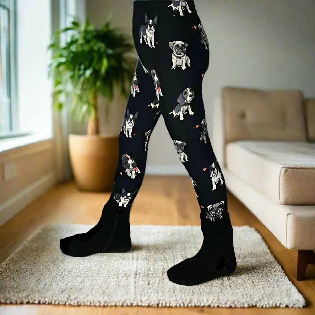 Girls Multi-Breed Small Dog Leggings, Kids Yoga Pants,  Sizes S/L, No-Roll Waist, Black/White