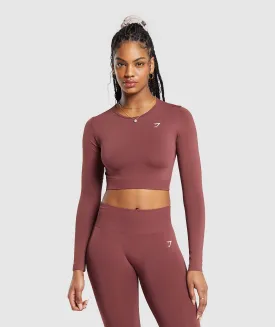 Gymshark Everyday Seamless Long Sleeve Crop Top - Burgundy Brown