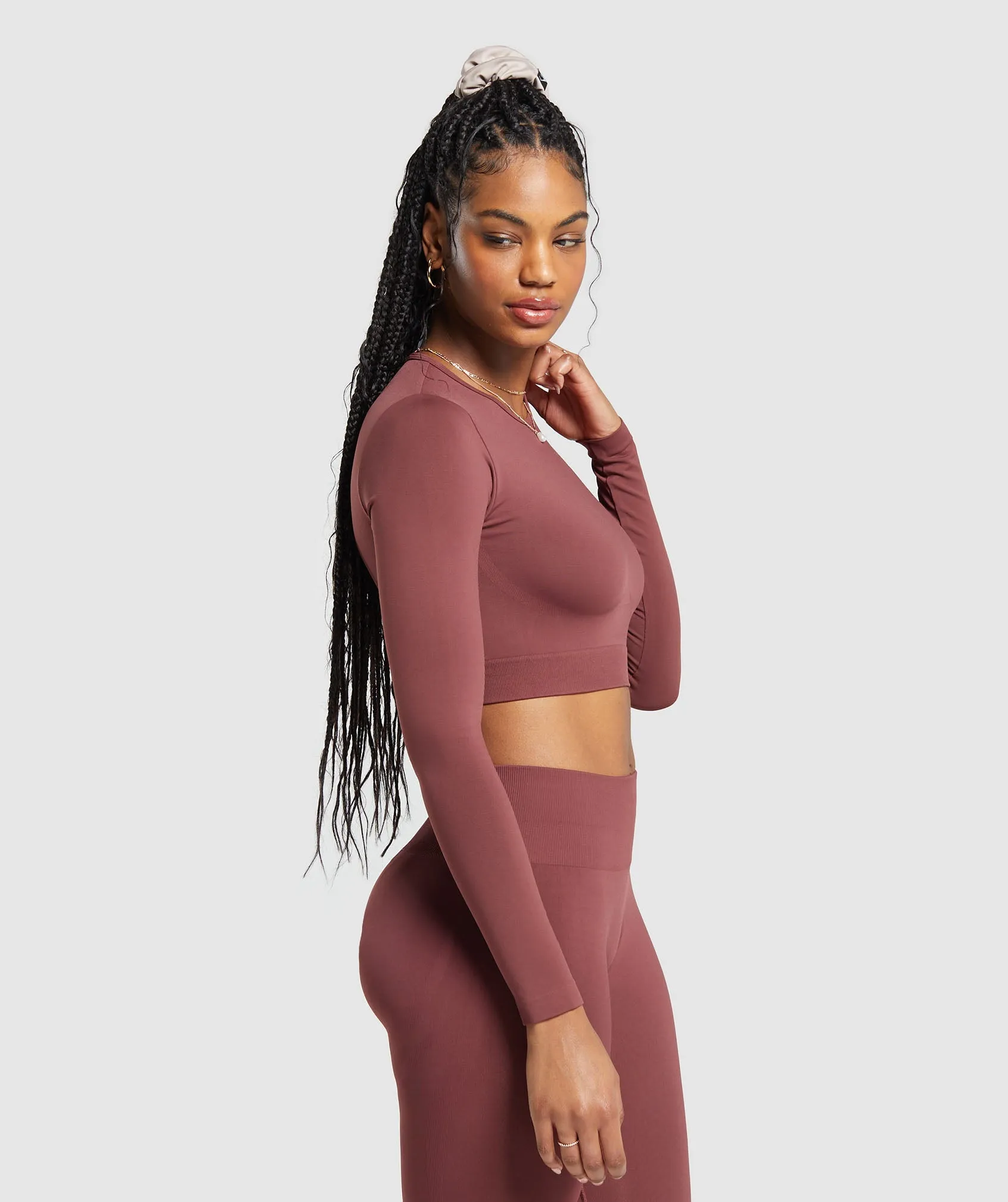 Gymshark Everyday Seamless Long Sleeve Crop Top - Burgundy Brown