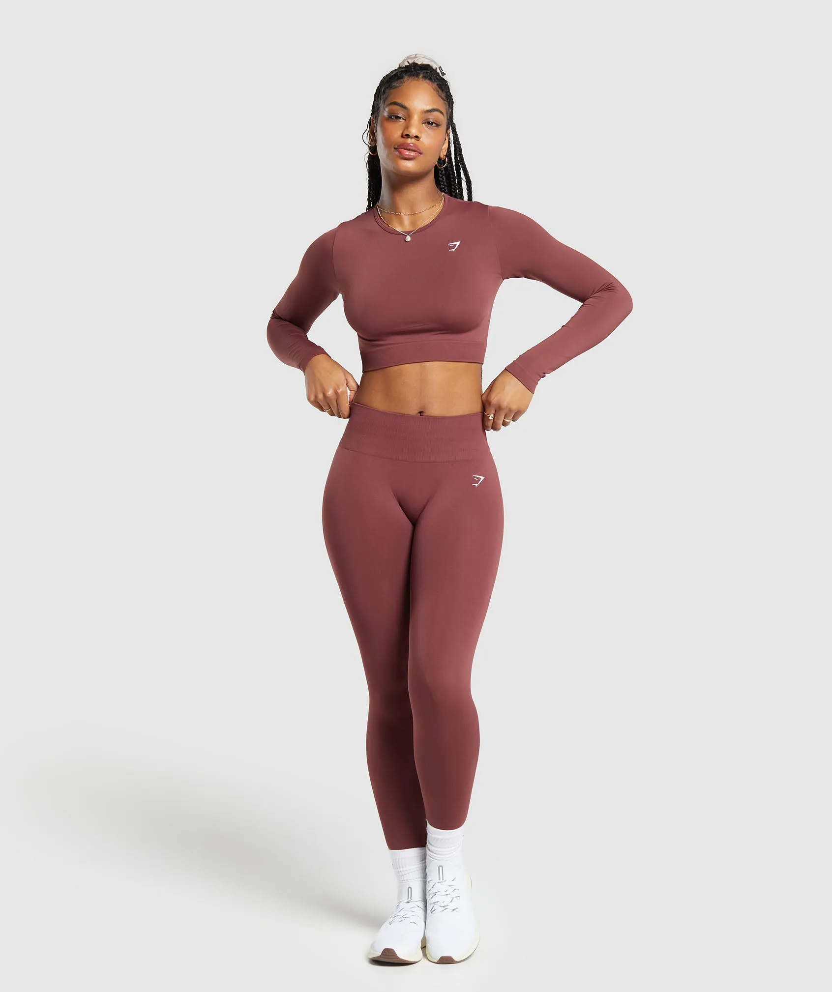 Gymshark Everyday Seamless Long Sleeve Crop Top - Burgundy Brown