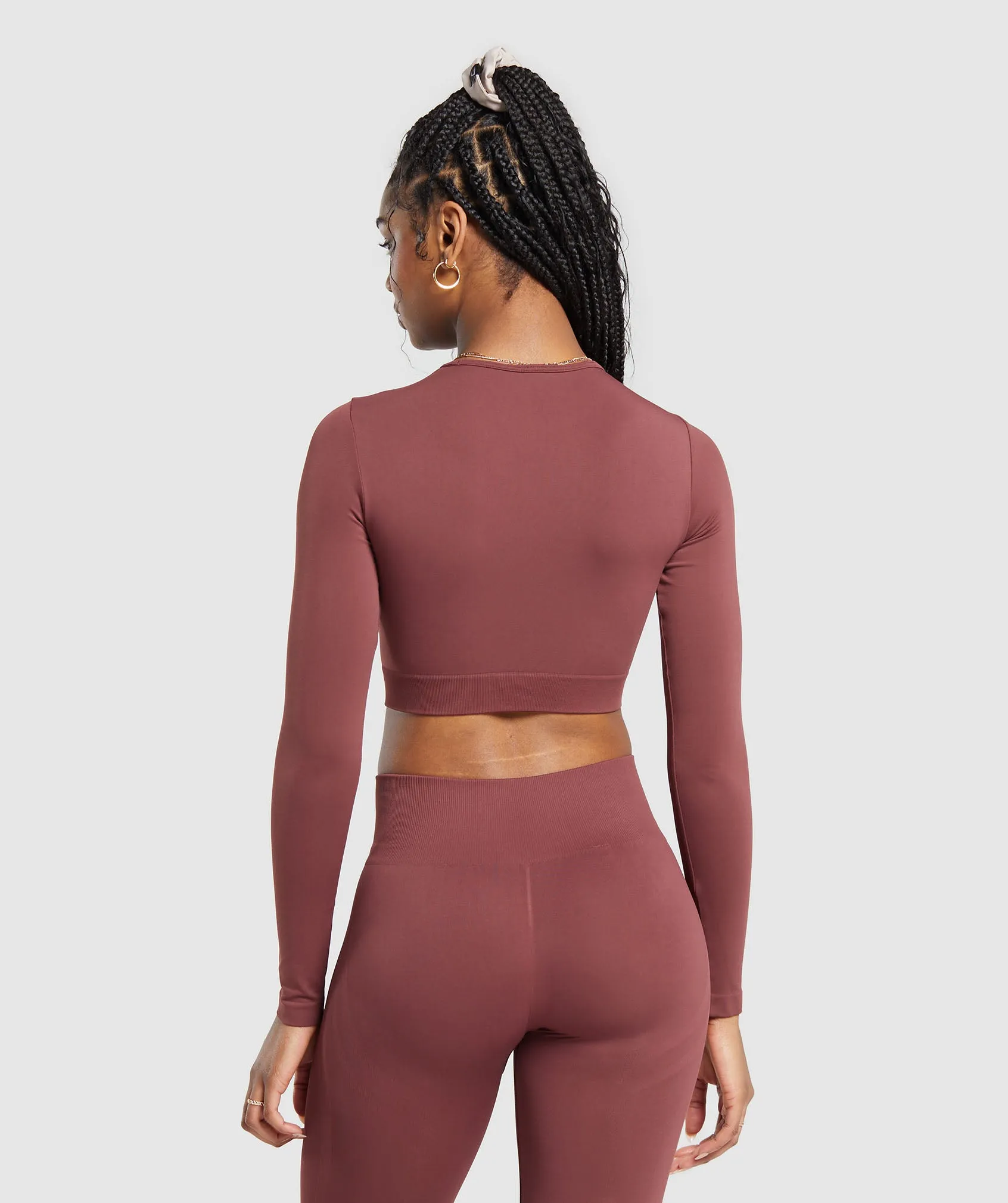 Gymshark Everyday Seamless Long Sleeve Crop Top - Burgundy Brown