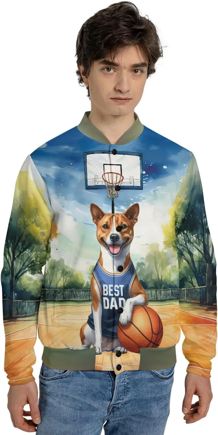 Happy Father's Day Dog Playing Basketball with Best Dad Jersey Baseball Shirt Jacket Softball Sport