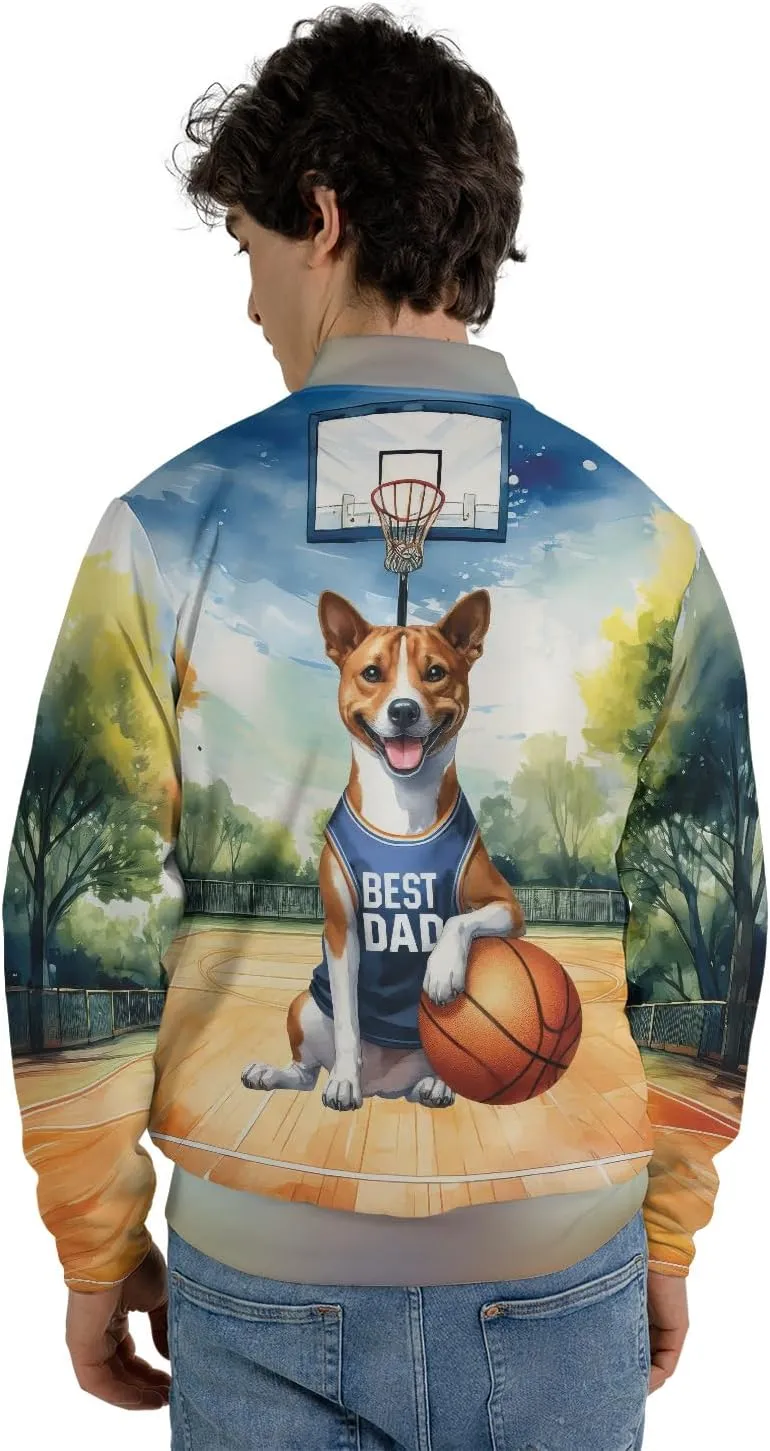 Happy Father's Day Dog Playing Basketball with Best Dad Jersey Baseball Shirt Jacket Softball Sport