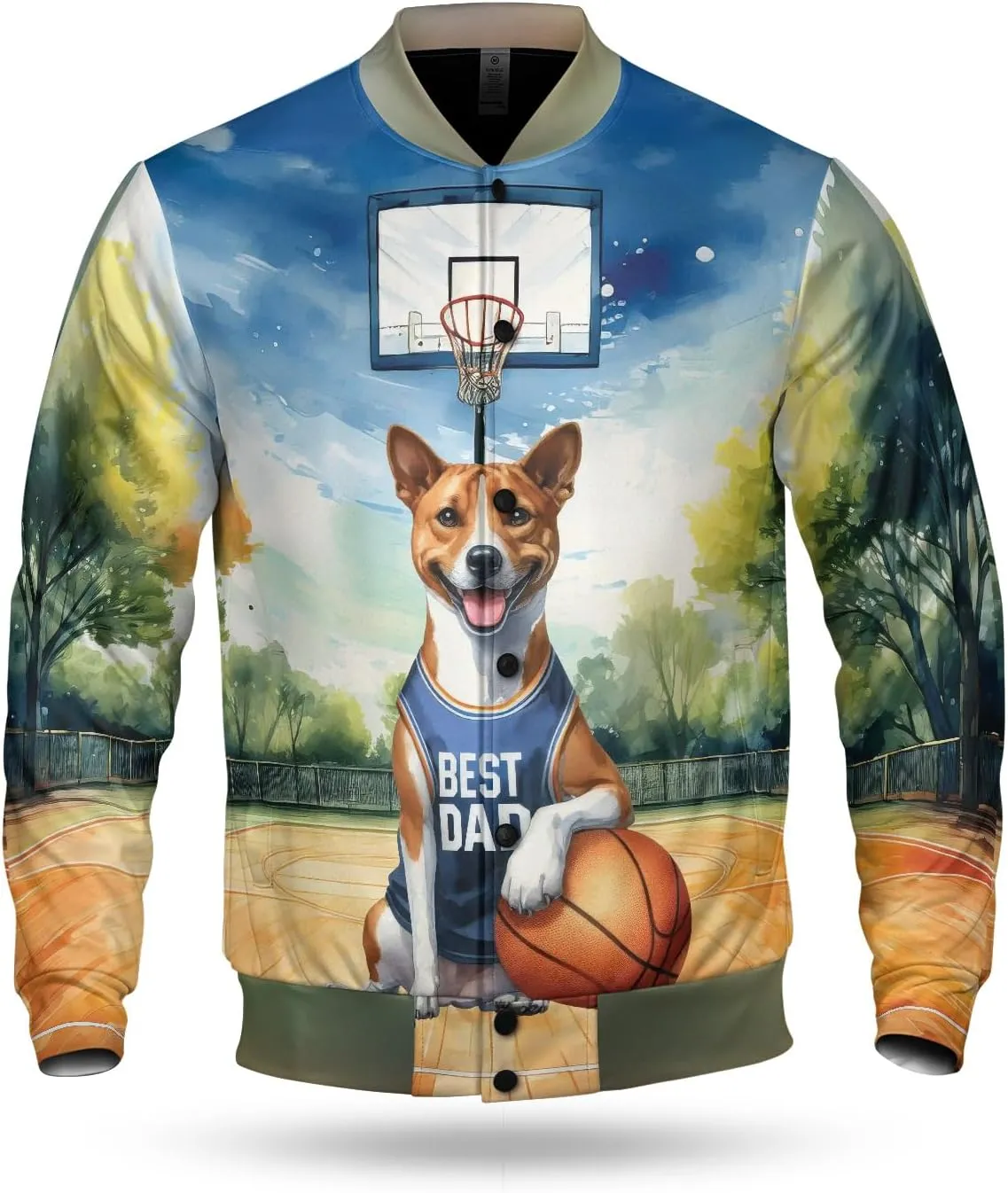 Happy Father's Day Dog Playing Basketball with Best Dad Jersey Baseball Shirt Jacket Softball Sport