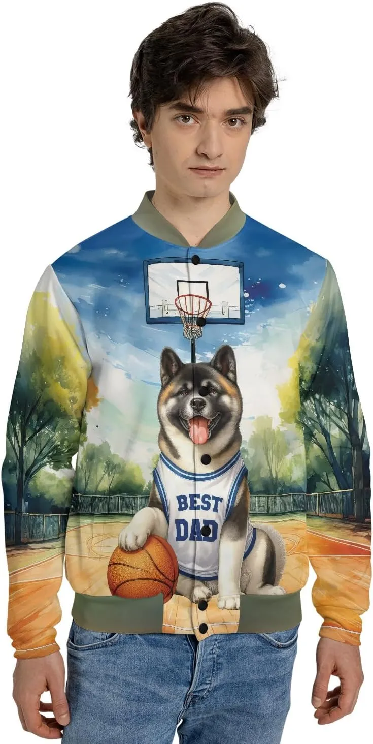 Happy Father's Day Dog Playing Basketball with Best Dad Jersey Baseball Shirt Jacket Softball Sport