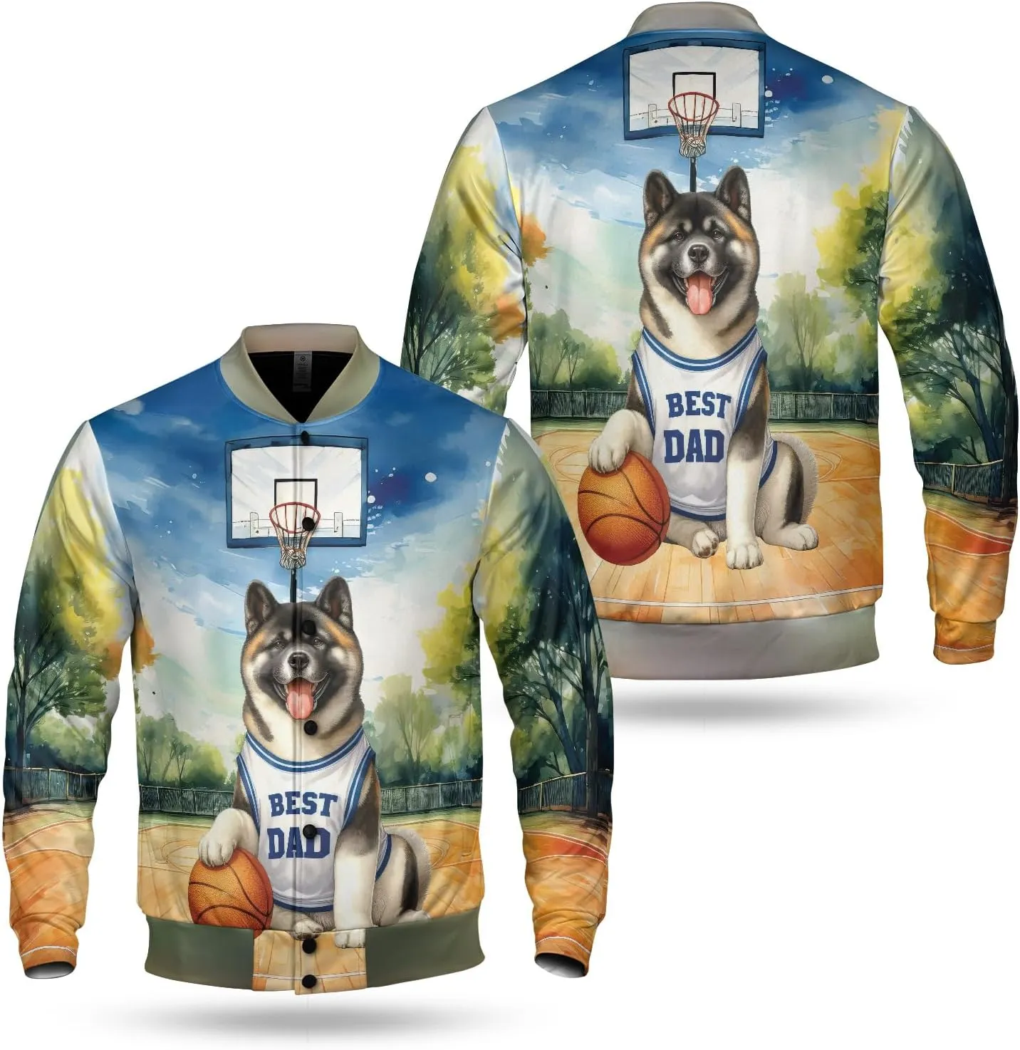 Happy Father's Day Dog Playing Basketball with Best Dad Jersey Baseball Shirt Jacket Softball Sport