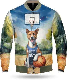 Happy Father's Day Dog Playing Basketball with Best Dad Jersey Baseball Shirt Jacket Softball Sport