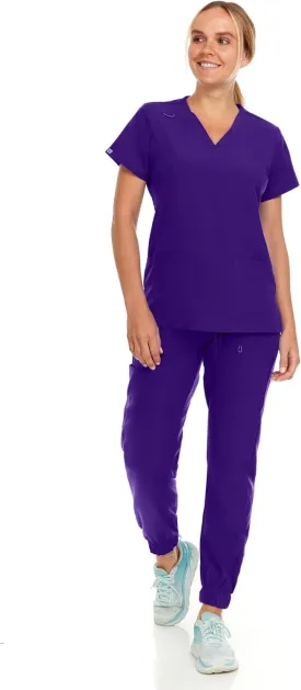 Hey Collection Womens Stretch V-Neck Jogger Scrubs Set, Medical Nursing Tops with Four Pocket Pants