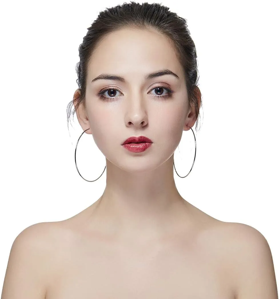Hypoallergenic Extra Large Basketball Hoop Earrings for Women Men - Big Thin Hoop Earrings