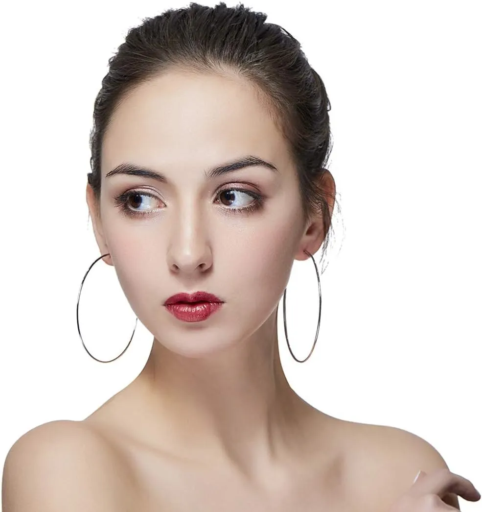 Hypoallergenic Extra Large Basketball Hoop Earrings for Women Men - Big Thin Hoop Earrings