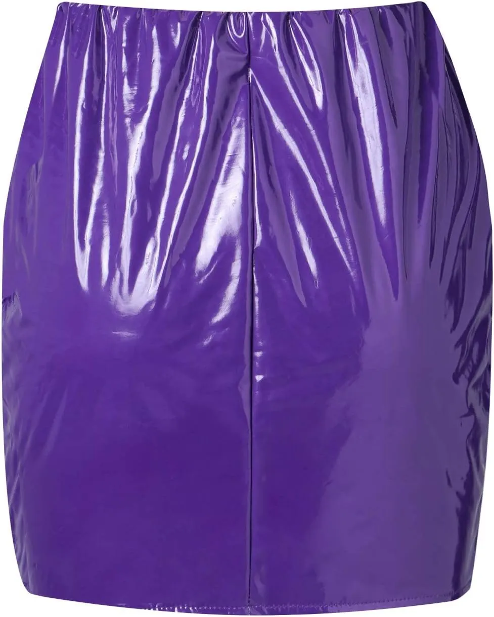 HYxwrjoker Women High Waist PU Latex Bodycon Mini Pencil Skirts Leather Bright Straight A-Line Slim Tight Clubwear