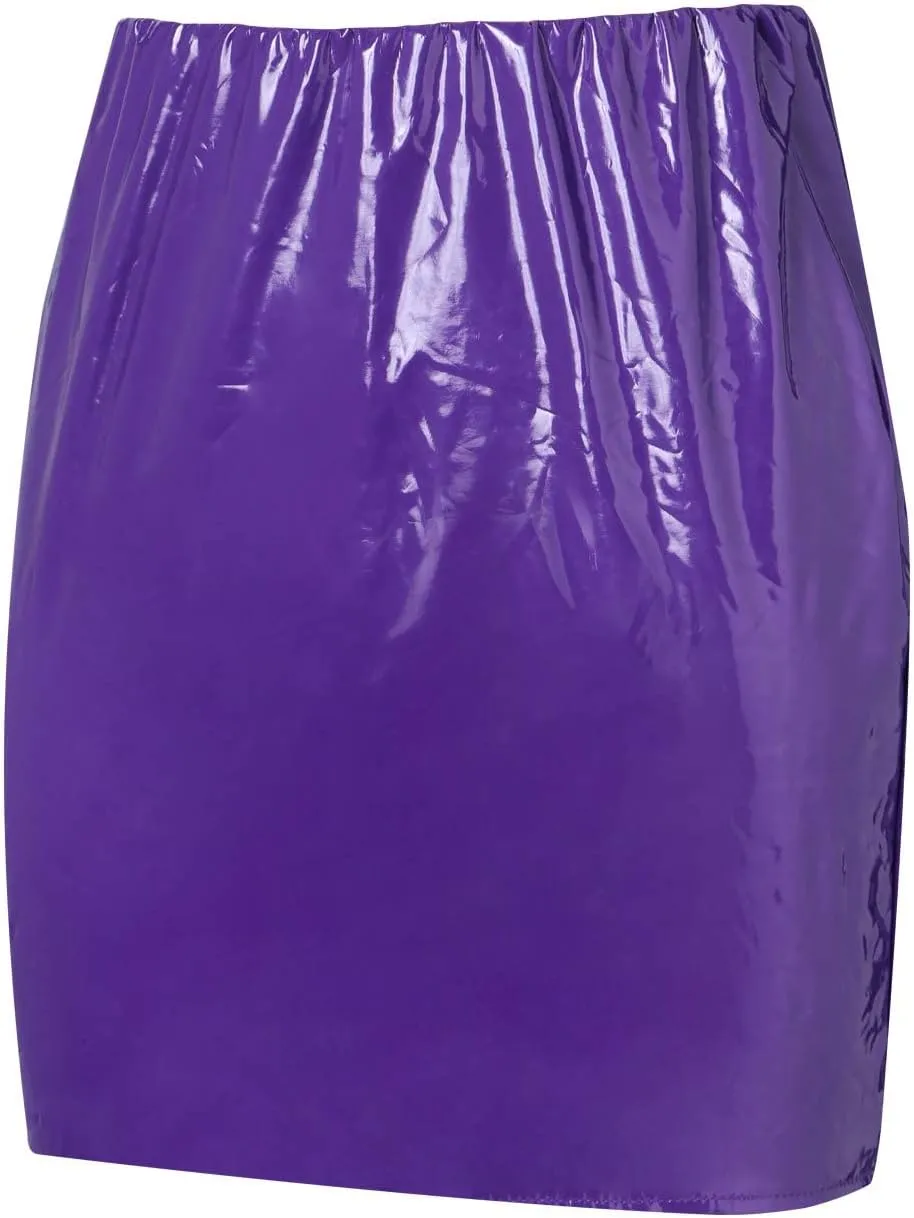 HYxwrjoker Women High Waist PU Latex Bodycon Mini Pencil Skirts Leather Bright Straight A-Line Slim Tight Clubwear