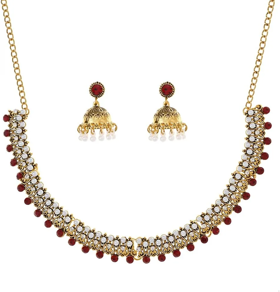 Indian Jewelry Sets for Women Jhumka Necklace Oxidized Choker Chain Earrings Silver Kundan Jewelry Sets