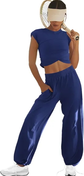 LAMISSCHE Womens Loungewear Set 2 Piece Outfits Sets Cropped Tops and Wide Leg Pants with Pockets Tracksuit