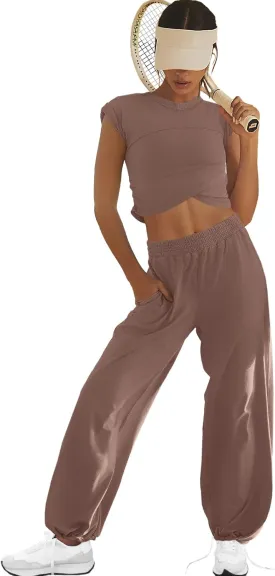 LAMISSCHE Womens Loungewear Set 2 Piece Outfits Sets Cropped Tops and Wide Leg Pants with Pockets Tracksuit