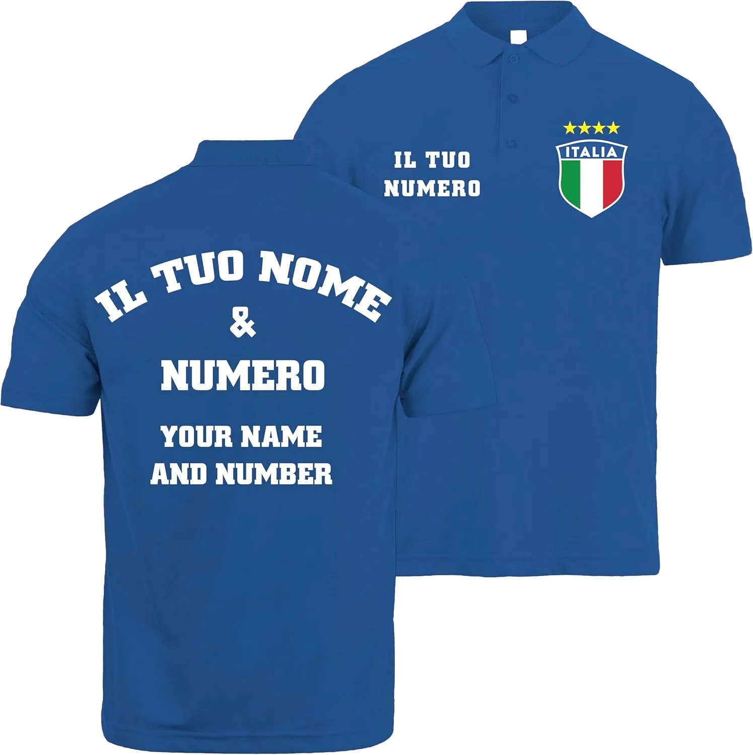 lepni.me Mens Italy Football Polo Shirt with Name and Number, Italian Flag Badge Custom Jersey, European Championship 2024