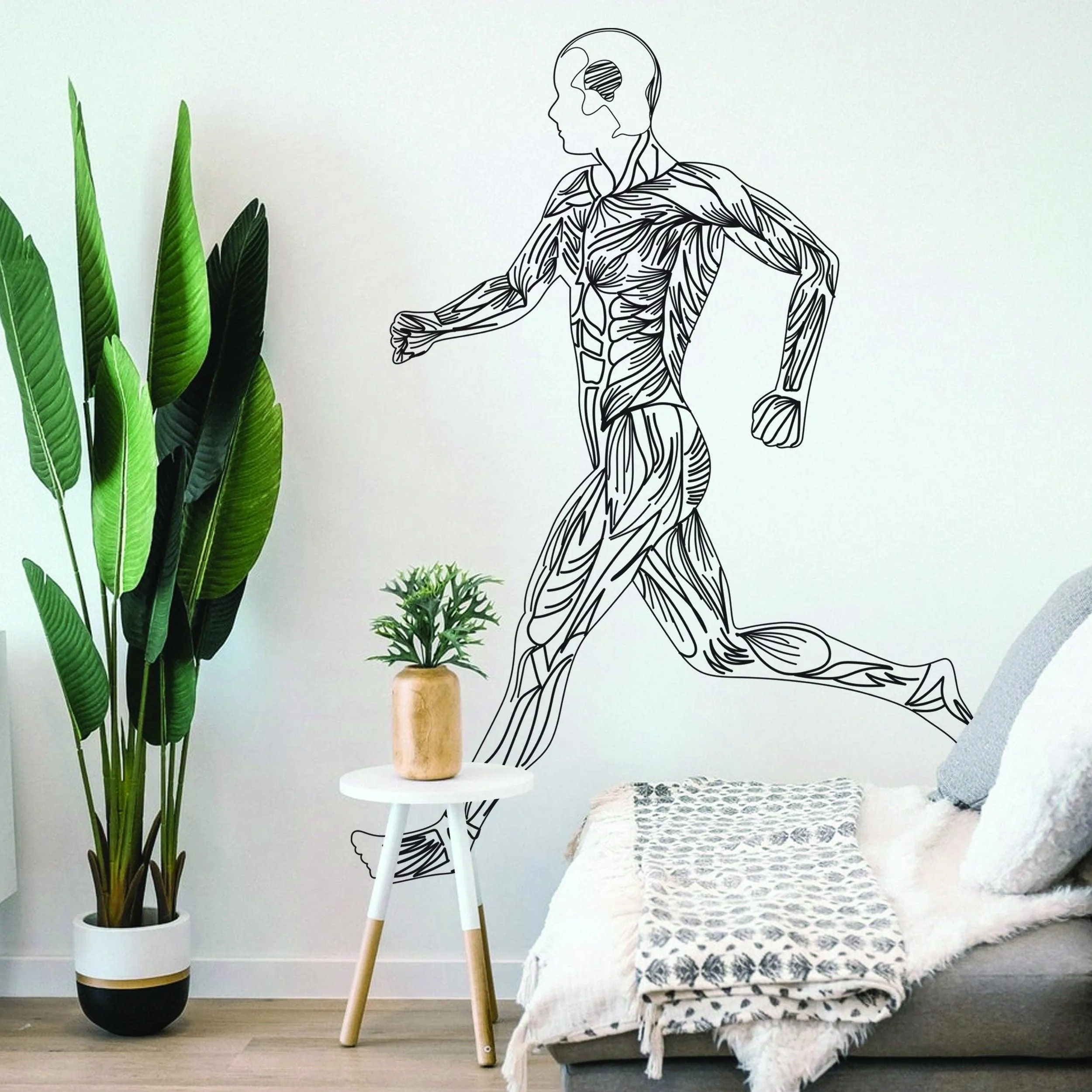 Mens Body Siluette Wall Decal - Sexy Fitness Silhouette Art Sticker For Office Gym Club Decor