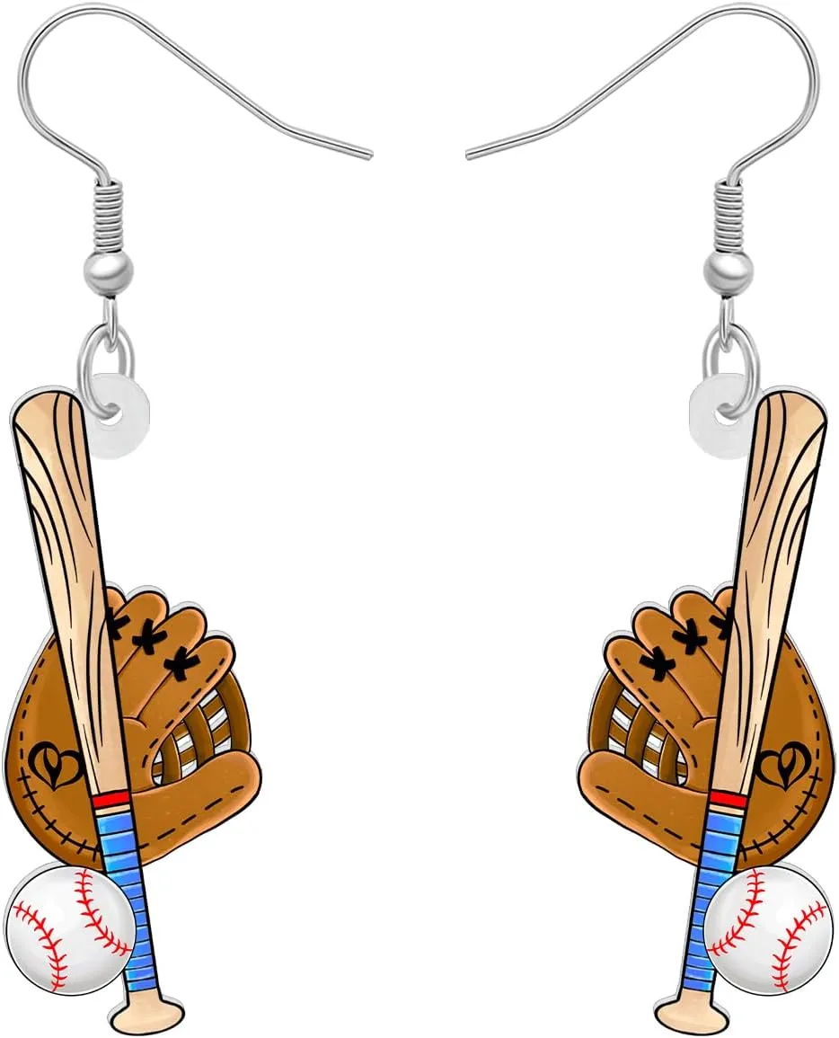 NEWEI Acrylic Baseball Football Bowling Earrings Dangling Gifts Basketball Soccer Jewelry for Women Sport Lovers Charms Accessories