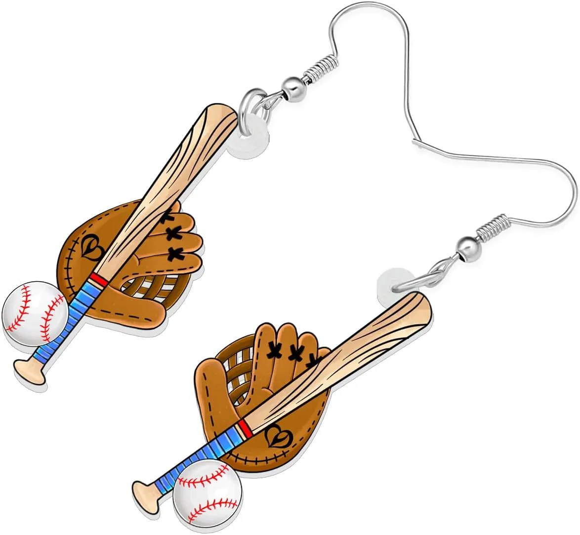 NEWEI Acrylic Baseball Football Bowling Earrings Dangling Gifts Basketball Soccer Jewelry for Women Sport Lovers Charms Accessories