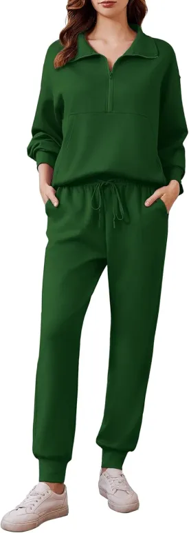 PINSPARK 2 Piece Sets for Women 2024 Fall Travel Outfits Long Sleeve Tracksuit Joggers Sets Half Zip Sweatsuit Matching Set