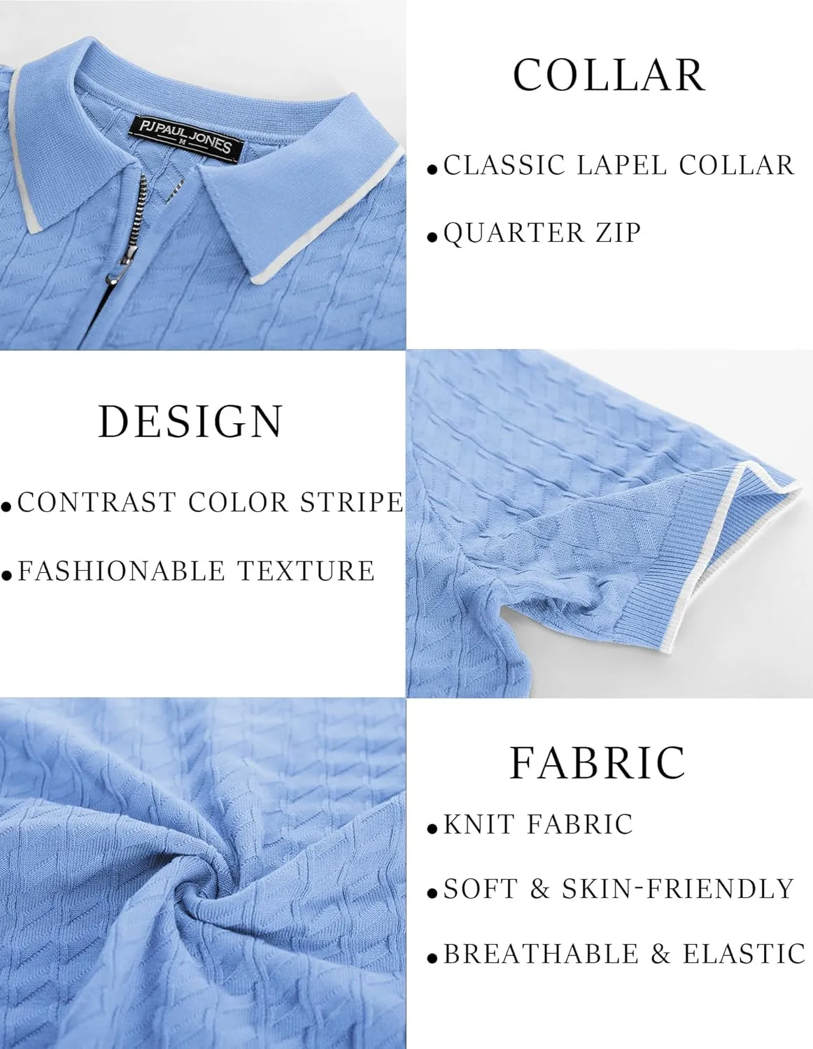 PJ PAUL JONES Men's Knit Polo Shirts Short Sleeve Quarter Zip Polo Shirt