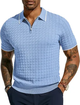 PJ PAUL JONES Men's Knit Polo Shirts Short Sleeve Quarter Zip Polo Shirt