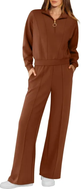 RUBZOOF Womens 2 Piece Outfits Sweatsuit Half Zip Sweatshirt Tracksuit Sweatpants Lounge Sets XS-2XL
