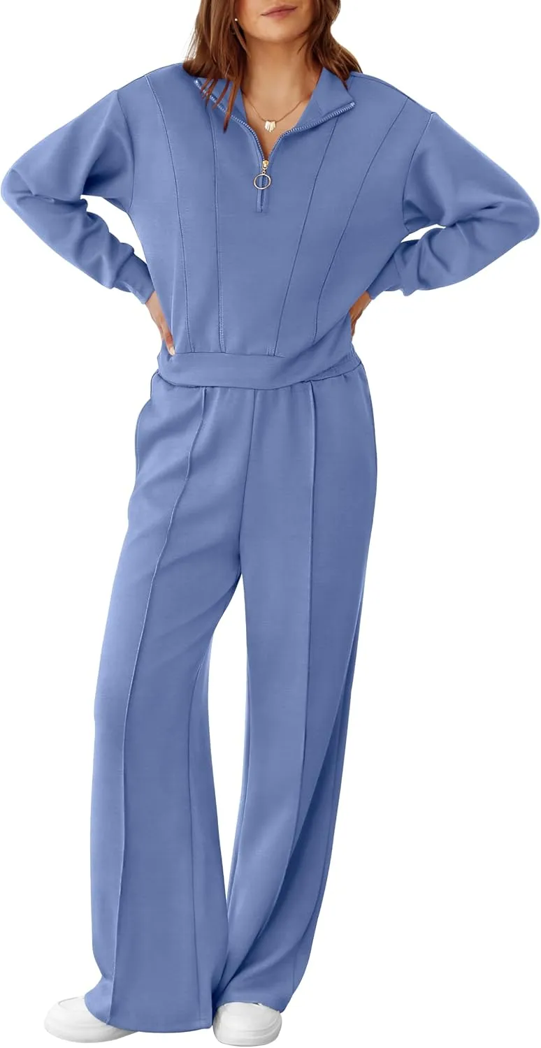 RUBZOOF Womens 2 Piece Outfits Sweatsuit Half Zip Sweatshirt Tracksuit Sweatpants Lounge Sets XS-2XL