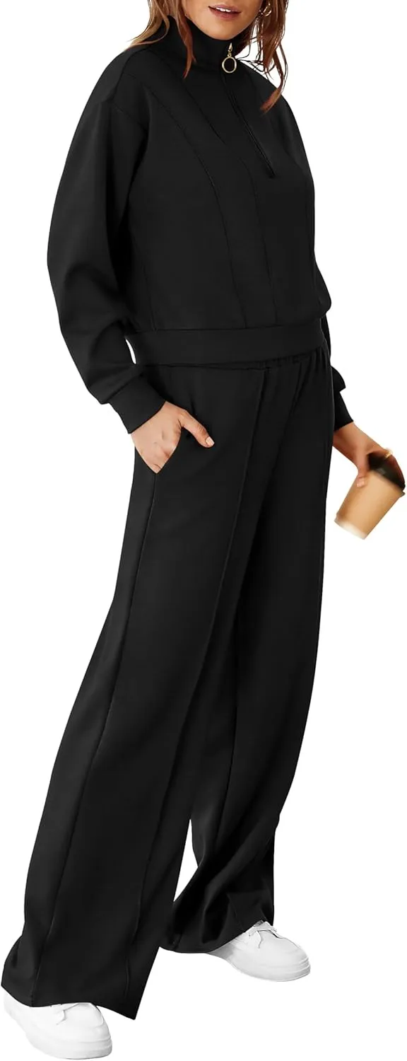 RUBZOOF Womens 2 Piece Outfits Sweatsuit Half Zip Sweatshirt Tracksuit Sweatpants Lounge Sets XS-2XL